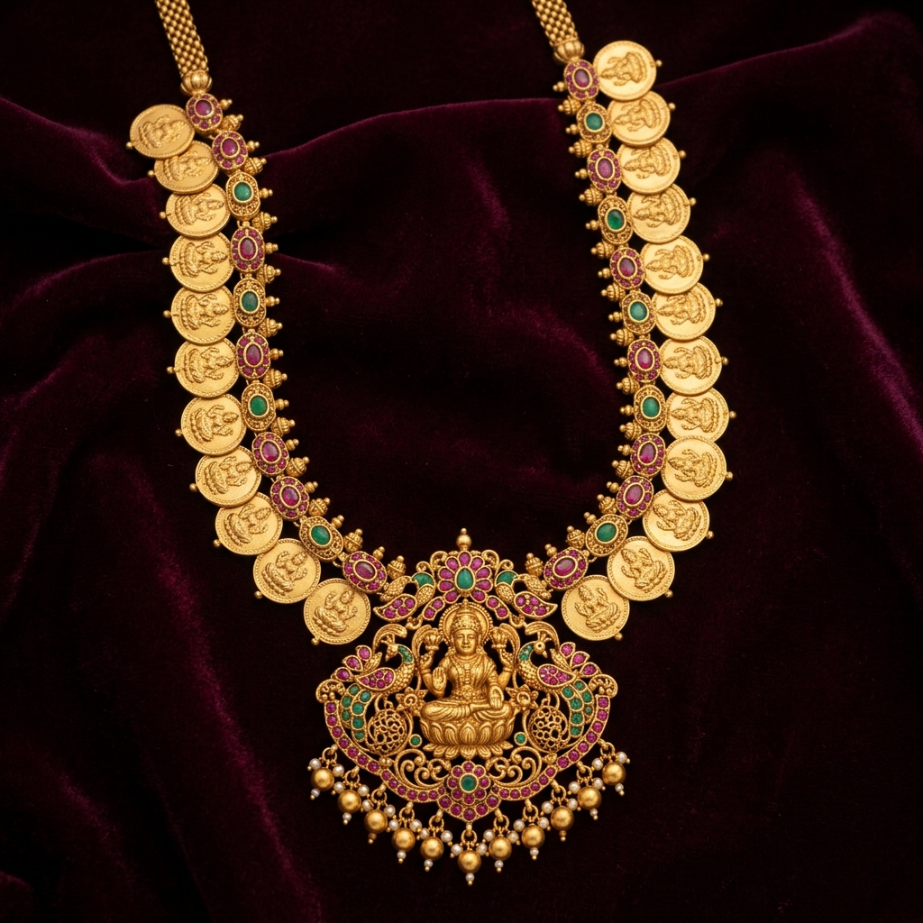 Traditional gold kasu mala jewellery